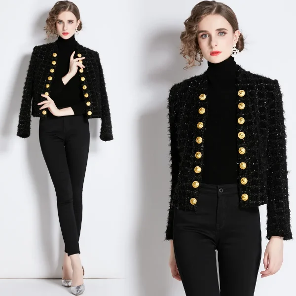 Candice French Luxury Elegant Style Autumn New Fashion Hepburn Style Elegant Ladies Woolen Tweed Coats