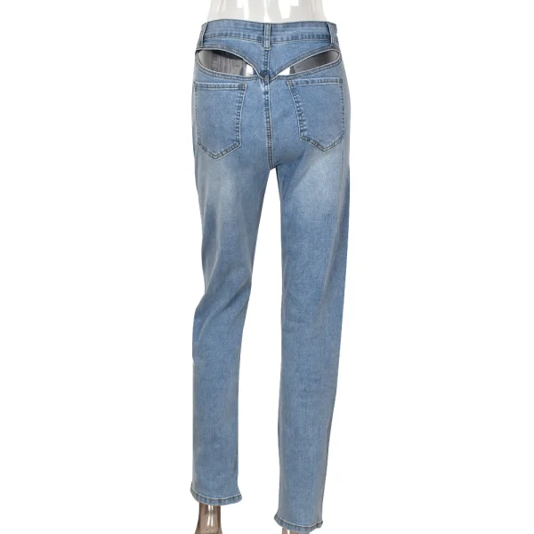 Bomblook LCPT06 Cotton Light Blue Ripped Solid Straight Streetwear denim jeans women's pants women's jeans - Image 6