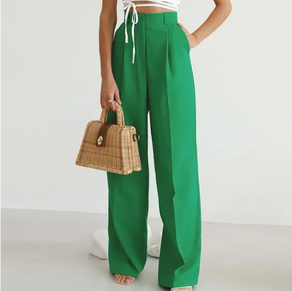 Best Design Solid Color Women's Pants & Trousers Summer High-waist Wide Leg Pants Women Suit Pant