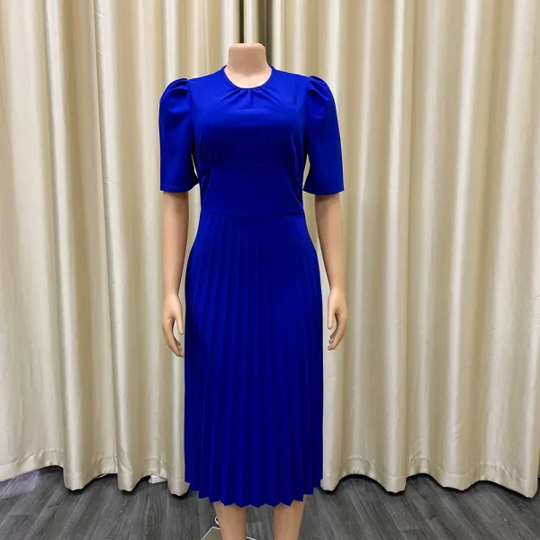 2022 Summer Women Dress Short Sleeve Solid Plus Size 3xl Pleated Woman Dresses Party - Image 6