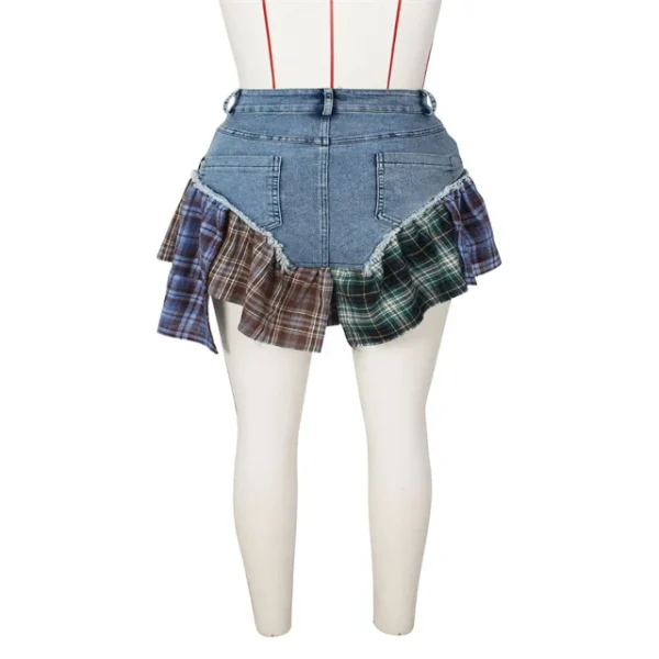 Cutenova 23SK0719 Summer 2023 Putchwork Irregular Denim Mini  Ladies Short Jeans Skirt Plus Size Women's Skirt - Image 5