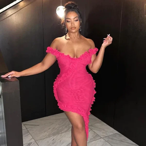 Cutenova MY23DS906 One Shoulder Tassel  Elastic Slim Bodycon Mini Dress Korean Sexy Club Dresses Women