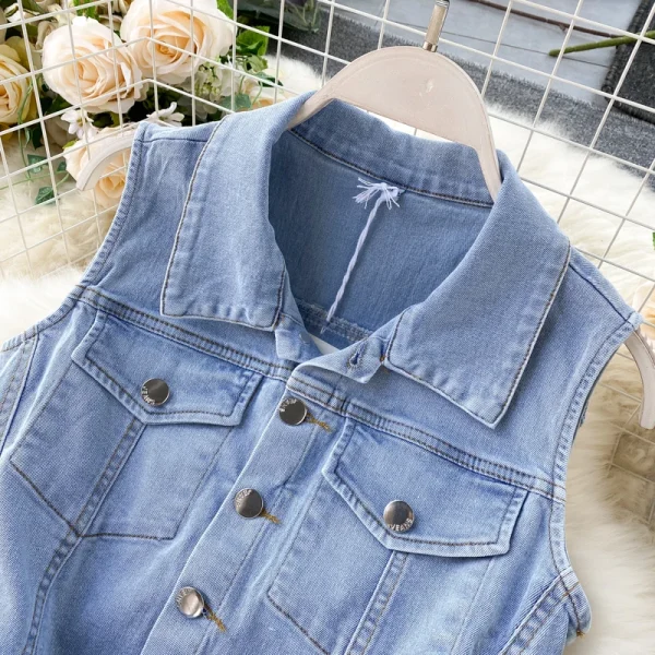 Retro Buckle Ties Waist Straight Wide Leg Pants Denim Jumpsuit - Image 3