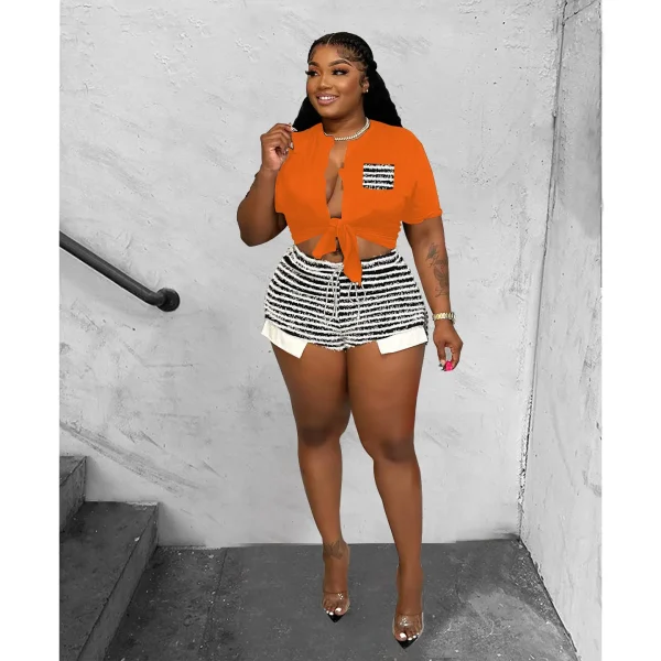 Cutenova MY23ST524 Amazon Hot-Selling Summer Sexy Striped Two-Piece Suit Plus Size Women'S Shorts Sets - Image 6