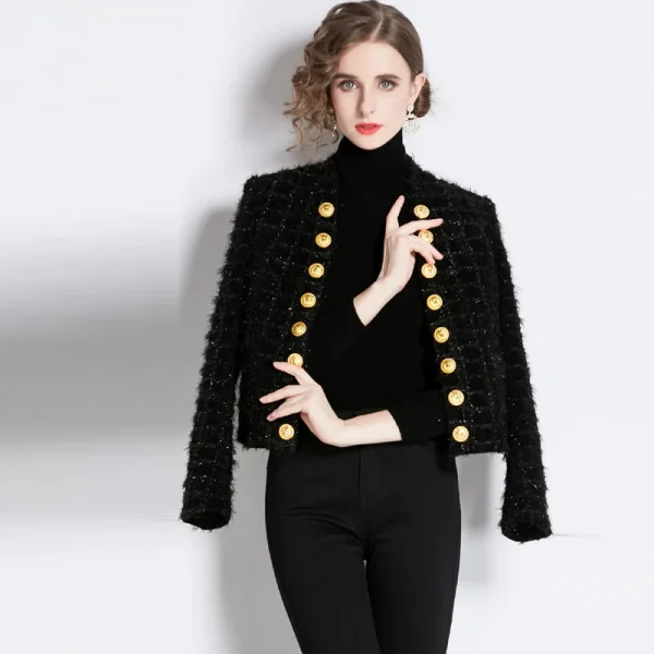 Candice French Luxury Elegant Style Autumn New Fashion Hepburn Style Elegant Ladies Woolen Tweed Coats - Image 4