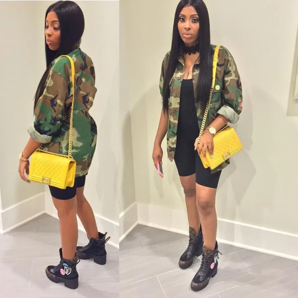 Hot Sale Women'S Green Long Jackets Plus Size Long Sleeve Camouflage Printed Tooling Jacket Women Camo Coat - Image 3