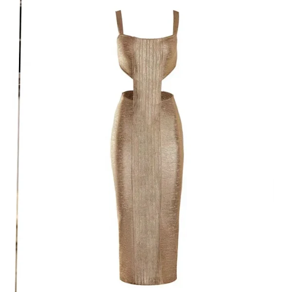 OUDINA New High-quality Luxury Sleeveless Backless Hollow Luxury Party Gold Dresses Dress Bandage - Image 5