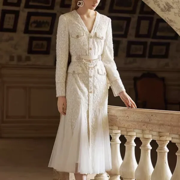 OUDINA 2023 Wholesale Luxury Lace Thickened Gauze Long Casual Elegant Women's Dresses