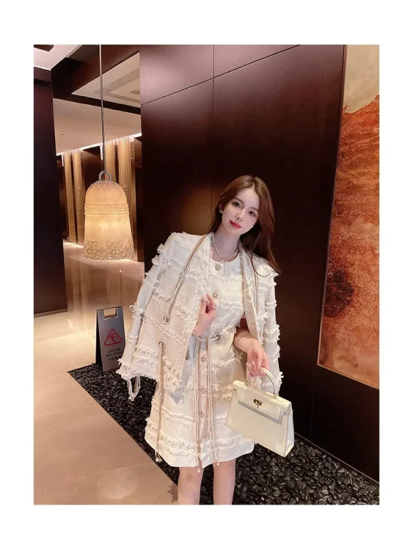 OUDINA High Quality Elegant Woman Set Coat And Dress Luxury 2 Piece Dress Winter Sets For Women - Image 3