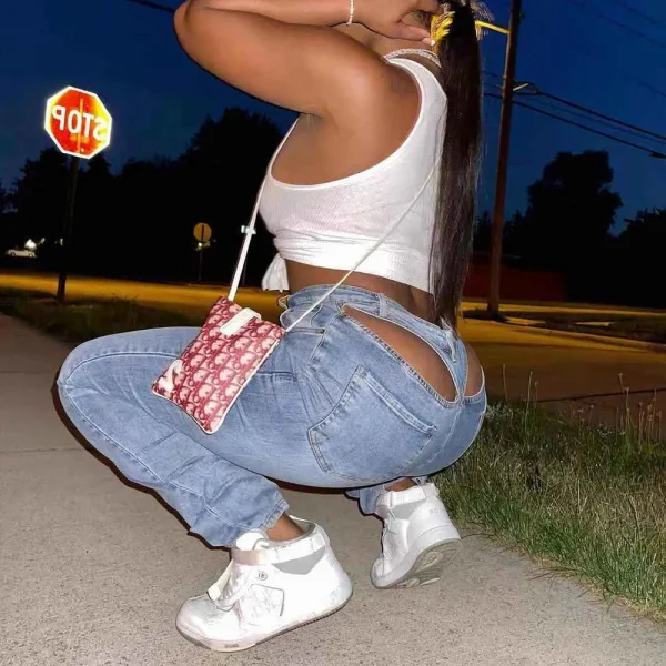 Bomblook LCPT06 Cotton Light Blue Ripped Solid Straight Streetwear denim jeans women's pants women's jeans - Image 5