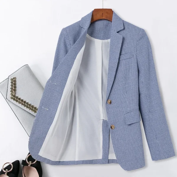 High Quality New Arrival Spring And Autumn Woman Plaid Linen Blazers Design Fashion Jacket Ladies Women