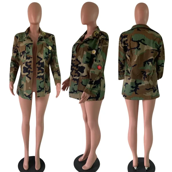 Hot Sale Women'S Green Long Jackets Plus Size Long Sleeve Camouflage Printed Tooling Jacket Women Camo Coat - Image 6