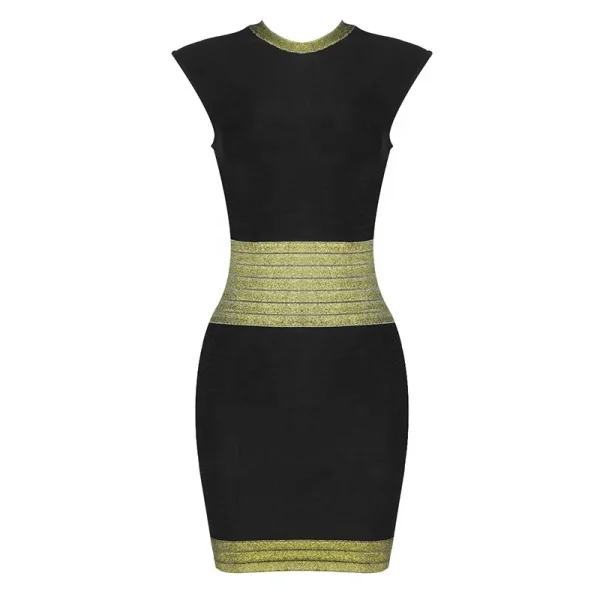 OUDINA New Luxury Round Neck Bronzing Pattern Nightclub Dresses Mini Sleeveless Bandage Dress - Image 5