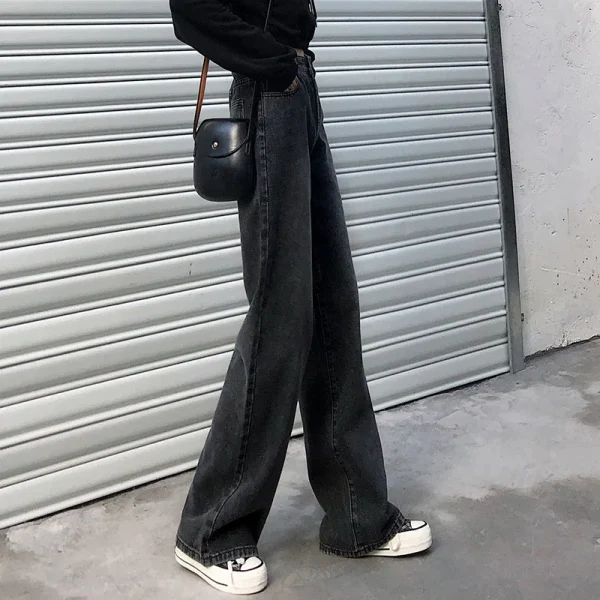 Retro denim wide-leg pants women's high-waisted trousers drape mopping pants loose long jeans - Image 3