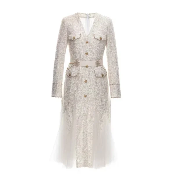 OUDINA 2023 Wholesale Luxury Lace Thickened Gauze Long Casual Elegant Women's Dresses - Image 5
