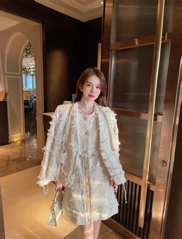OUDINA High Quality Elegant Woman Set Coat And Dress Luxury 2 Piece Dress Winter Sets For Women - Image 2