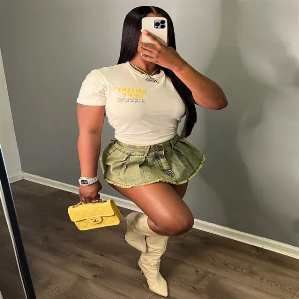CUTENOVA 23SK072801 Plus size Denim Skort Summer New Washed  Sexy  Ladies Skorts For Ladies - Image 3