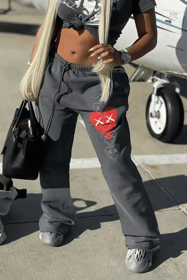 Bomblook ASPT66 2023 Autumn Street Fashion Trend Printed Wide Leg Sweatpants Baggy Sweatpants Fleece Sweatpants - Image 5
