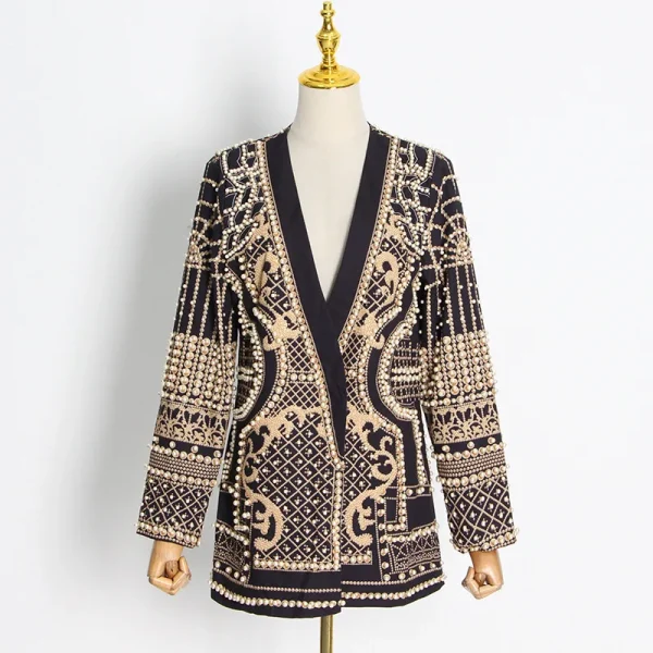 2022 Luxury Plus Size Pearl Office Ladies V Neck Business Blazers For Women - Image 4