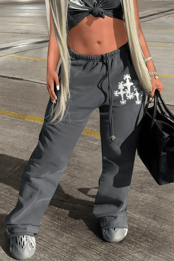 Bomblook ASPT66 2023 Autumn Street Fashion Trend Printed Wide Leg Sweatpants Baggy Sweatpants Fleece Sweatpants - Image 4
