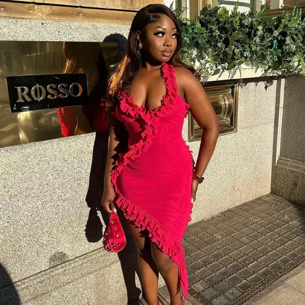Cutenova MY23DS906 One Shoulder Tassel  Elastic Slim Bodycon Mini Dress Korean Sexy Club Dresses Women - Image 4