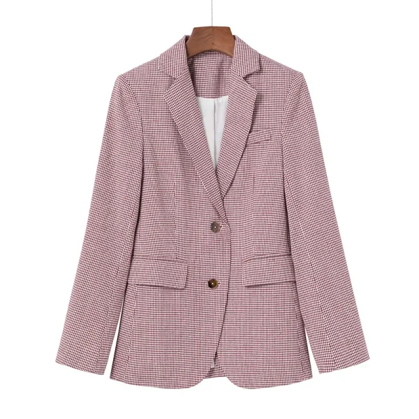 High Quality New Arrival Spring And Autumn Woman Plaid Linen Blazers Design Fashion Jacket Ladies Women - Image 4