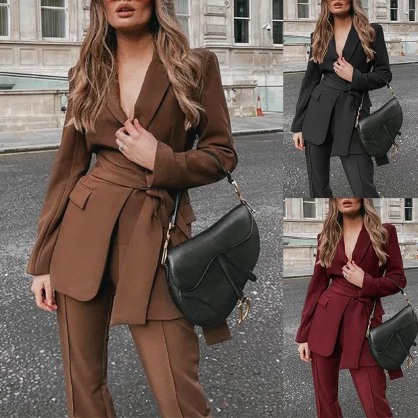 New Pants Suits Solid Office Blazer Women Lady Business Suits For Women - Image 2