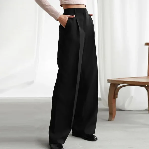 Best Design Solid Color Women's Pants & Trousers Summer High-waist Wide Leg Pants Women Suit Pant - Image 2