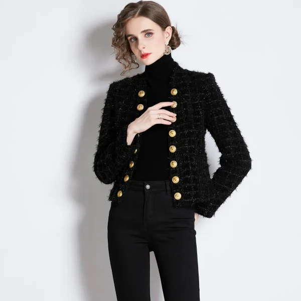 Candice French Luxury Elegant Style Autumn New Fashion Hepburn Style Elegant Ladies Woolen Tweed Coats - Image 6