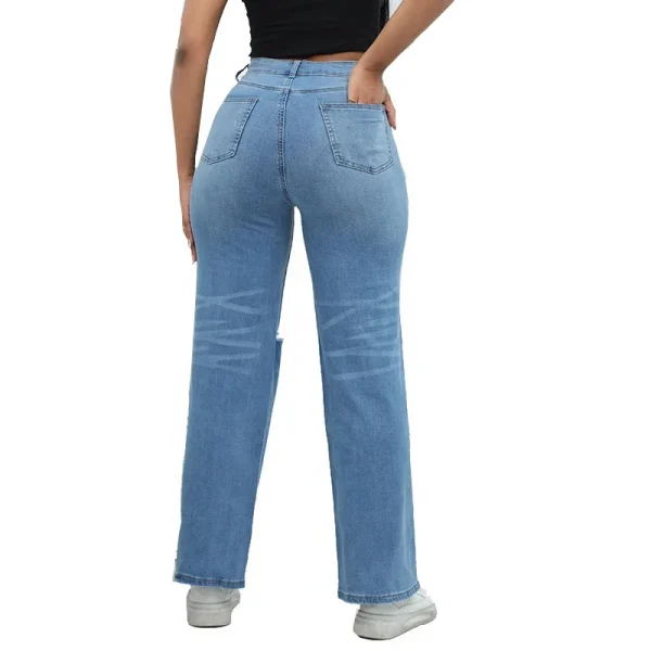 2023 High Quality Temperament Broken Hole Denim Wide Leg Jeans Female Factory Direct Sales Spot - Image 5
