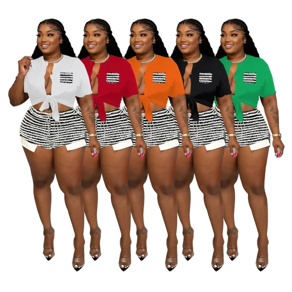 Cutenova MY23ST524 Amazon Hot-Selling Summer Sexy Striped Two-Piece Suit Plus Size Women'S Shorts Sets