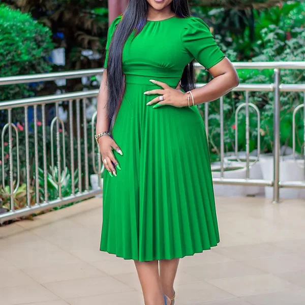 2022 Summer Women Dress Short Sleeve Solid Plus Size 3xl Pleated Woman Dresses Party - Image 3