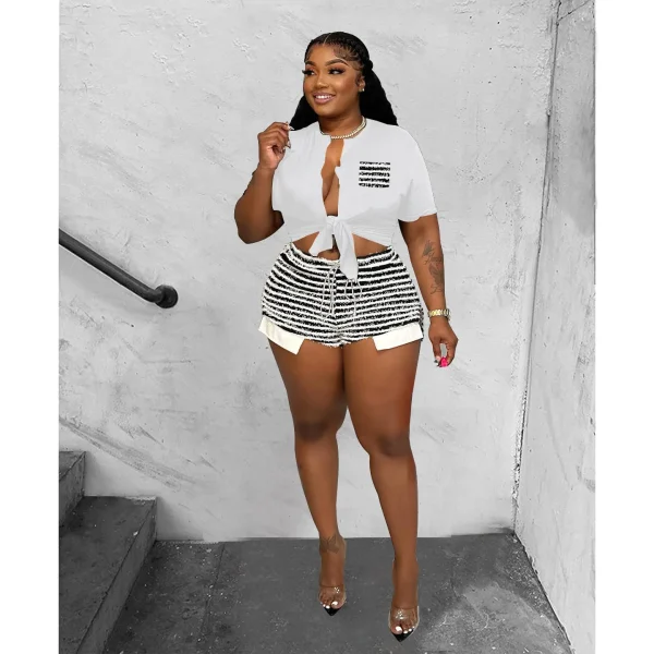 Cutenova MY23ST524 Amazon Hot-Selling Summer Sexy Striped Two-Piece Suit Plus Size Women'S Shorts Sets - Image 3