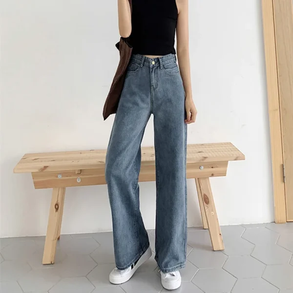 Retro denim wide-leg pants women's high-waisted trousers drape mopping pants loose long jeans - Image 5