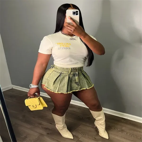 CUTENOVA 23SK072801 Plus size Denim Skort Summer New Washed  Sexy  Ladies Skorts For Ladies