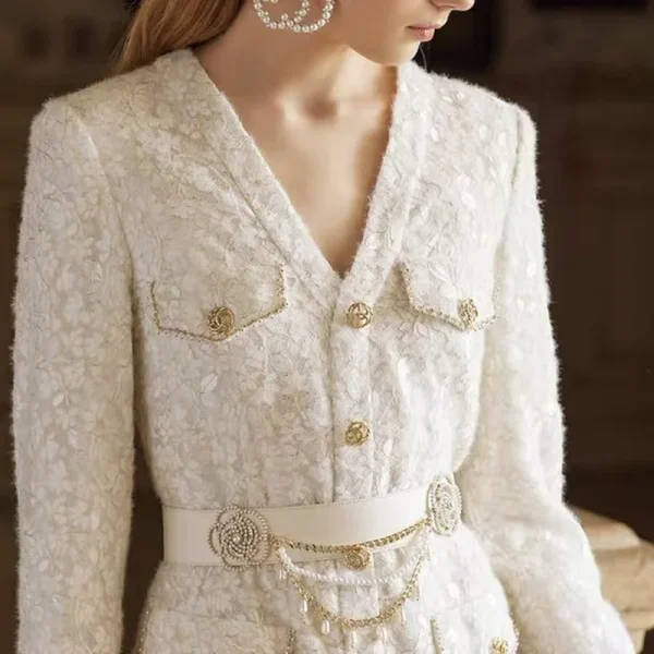 OUDINA 2023 Wholesale Luxury Lace Thickened Gauze Long Casual Elegant Women's Dresses - Image 4