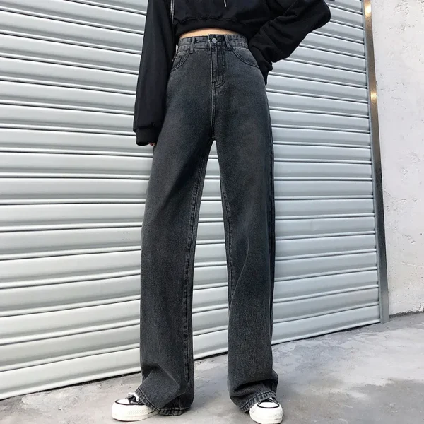 Retro denim wide-leg pants women's high-waisted trousers drape mopping pants loose long jeans - Image 4