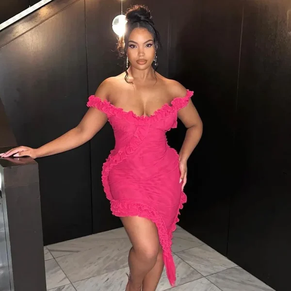 Cutenova MY23DS906 One Shoulder Tassel  Elastic Slim Bodycon Mini Dress Korean Sexy Club Dresses Women - Image 2