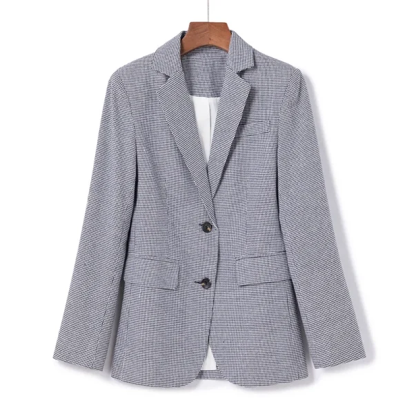 High Quality New Arrival Spring And Autumn Woman Plaid Linen Blazers Design Fashion Jacket Ladies Women - Image 5