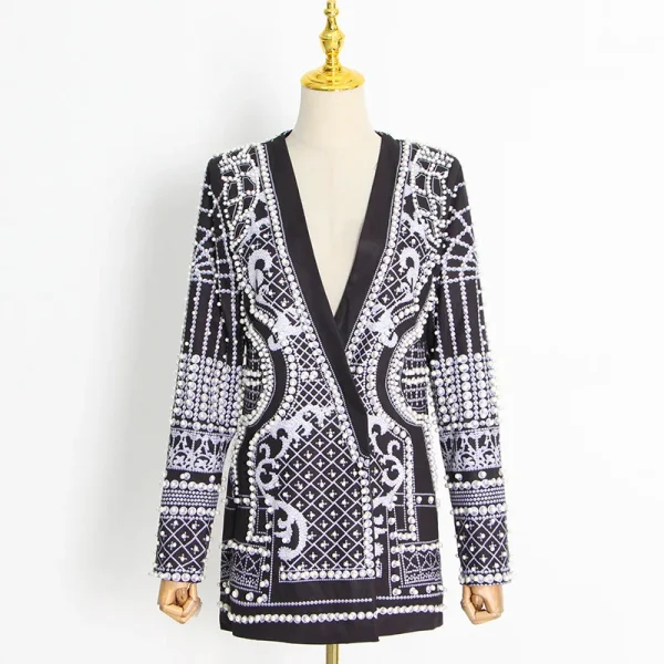 2022 Luxury Plus Size Pearl Office Ladies V Neck Business Blazers For Women - Image 3