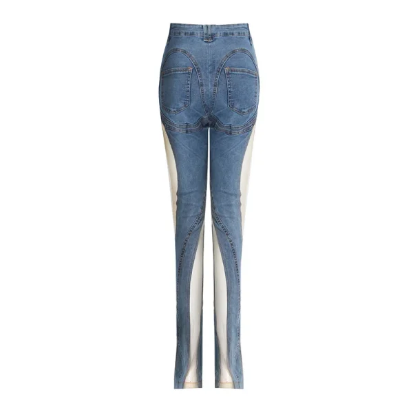 Design Women's New Fashion Sexy Mesh Splicing Open Front Jeans - Image 3