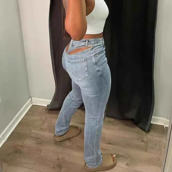 Bomblook LCPT06 Cotton Light Blue Ripped Solid Straight Streetwear denim jeans women's pants women's jeans