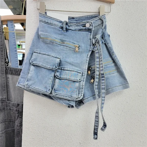 Bomblook C1006SK Cargo Skirts Mini Washed Jean Skirts Shorts Denim Skirts For Women Casual Wear