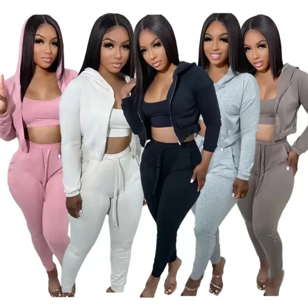 Bomblook LCST52 winter clothes for women solid color track suits gym fitness sets hoodies and sweat pants set