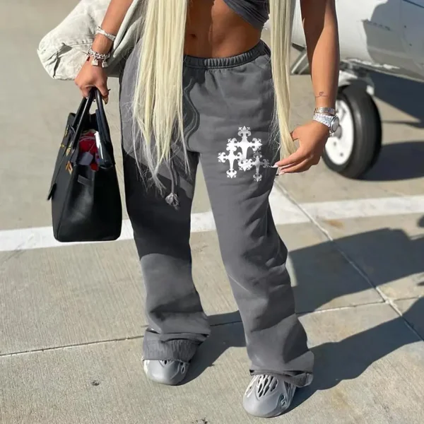 Bomblook ASPT66 2023 Autumn Street Fashion Trend Printed Wide Leg Sweatpants Baggy Sweatpants Fleece Sweatpants - Image 3