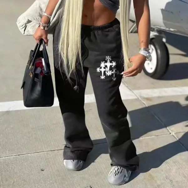 Bomblook ASPT66 2023 Autumn Street Fashion Trend Printed Wide Leg Sweatpants Baggy Sweatpants Fleece Sweatpants