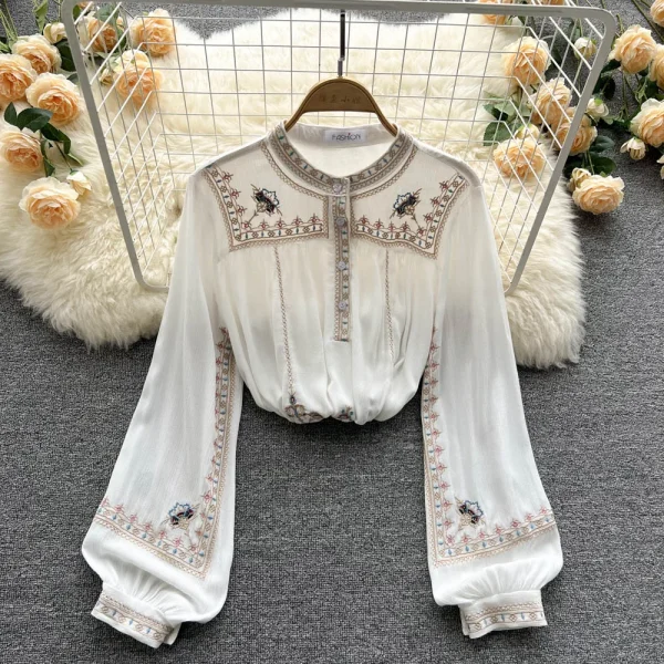 2023 Women's New Women's Shirts Chiffon Long Sleeve Top Printing Fashion Women's Shirts Wholesale - Image 4