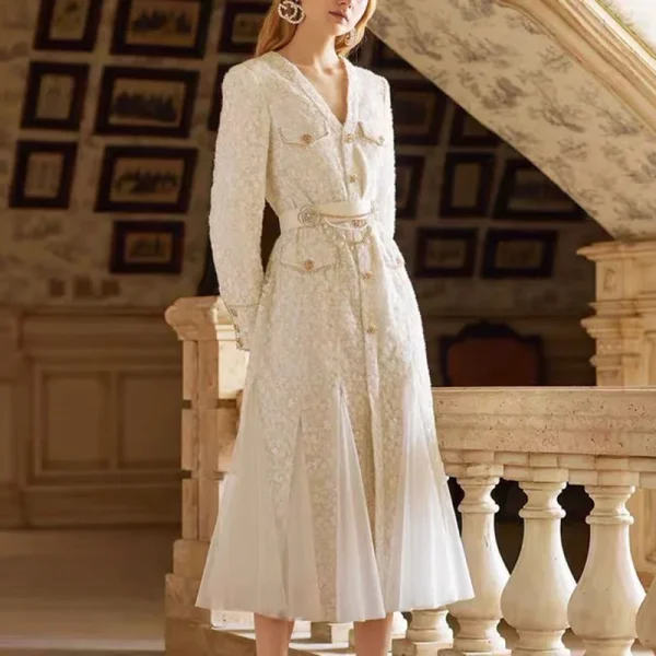 OUDINA 2023 Wholesale Luxury Lace Thickened Gauze Long Casual Elegant Women's Dresses - Image 2