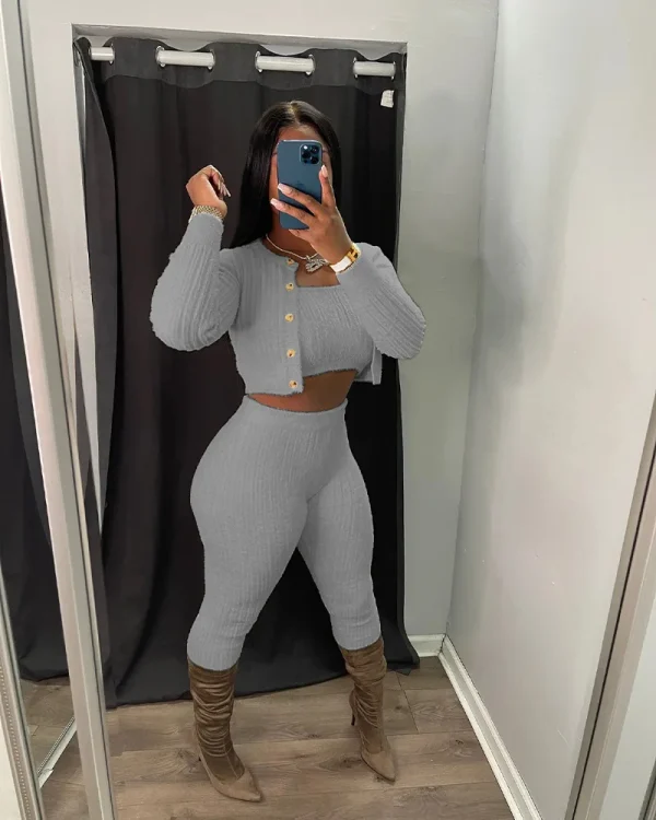 Bomblook C919ST Winter Loungerwear Knitting 3 Pieces Sets Cardigan With Tank Top Outfits Women Three Pieces Leggings Sets - Image 6