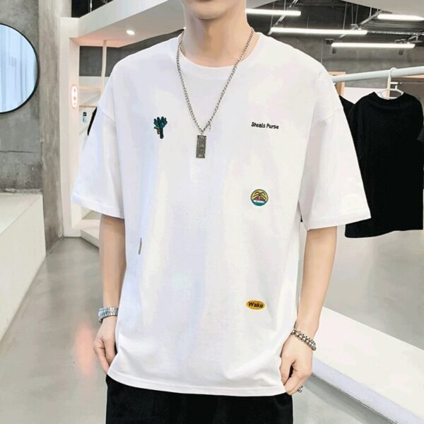 New Fashion Embroidere T-shirts Men Casual Half Sleeved Summer Soft Loose Pure Cotton Tops Oversized T Shirt for Men - Image 2